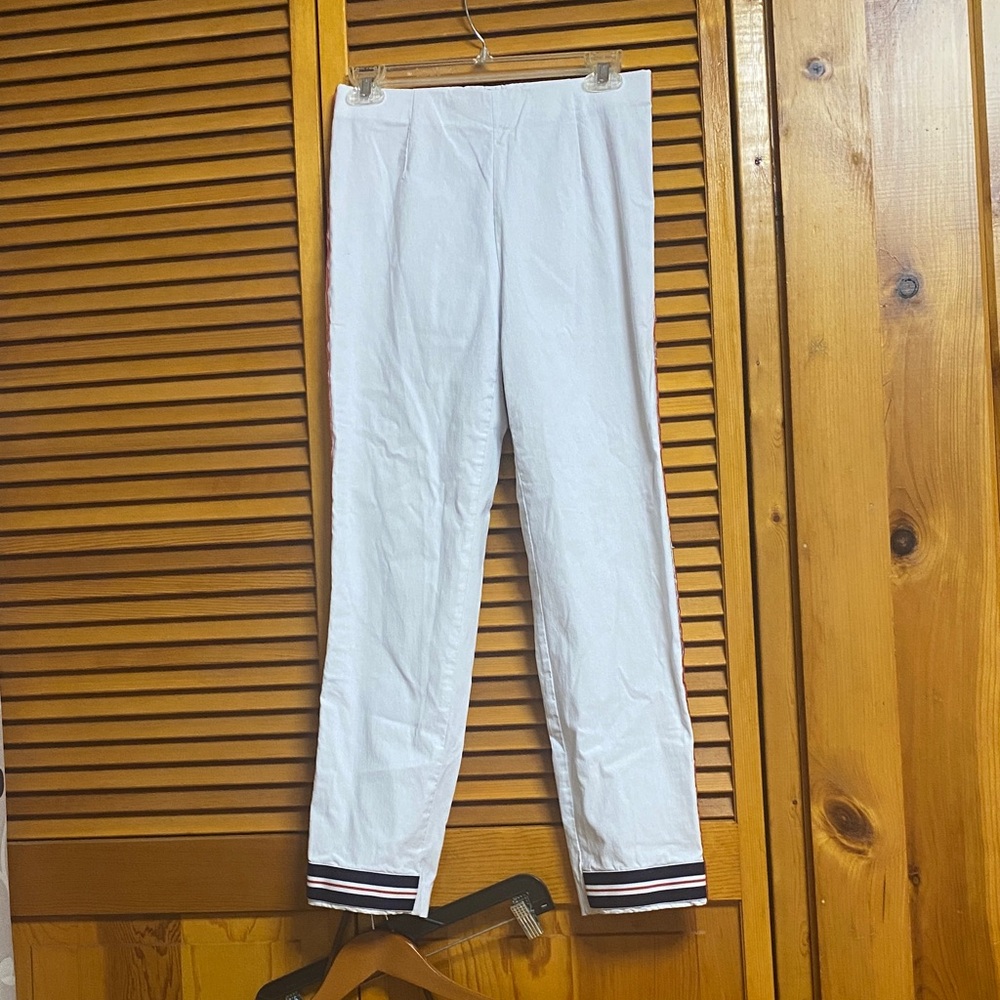 Women's White Leggings with Black Accents waist 14”rubber around length 35”